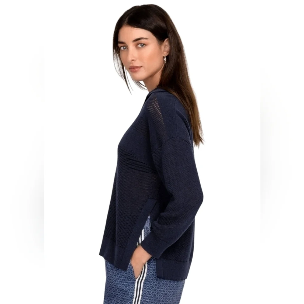 JOHNNY WAS Calme Pullover Sweater Organic Cotton / Cashmere Dark Blue Size XL